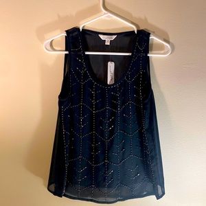 Sheer Black Tank Top with Silver Beading